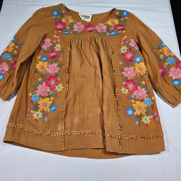 Savanna Jane Tops - Savanna Jane Women Small Rust Brown Floral Embroidered Boho Gauze Blouse